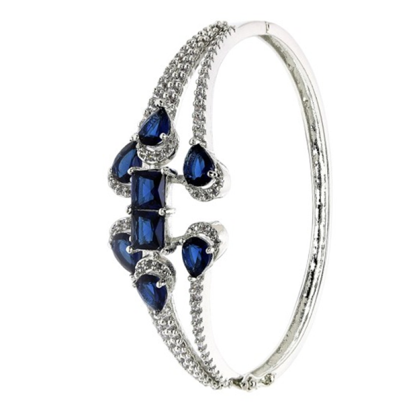 "Silver-Plated Diamond Studded Bangle-Style Bracelet "